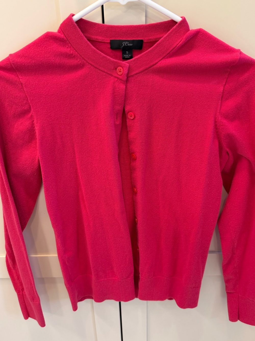 J. Crew Bright Pink Button-Front Crewneck Jackie Cardigan